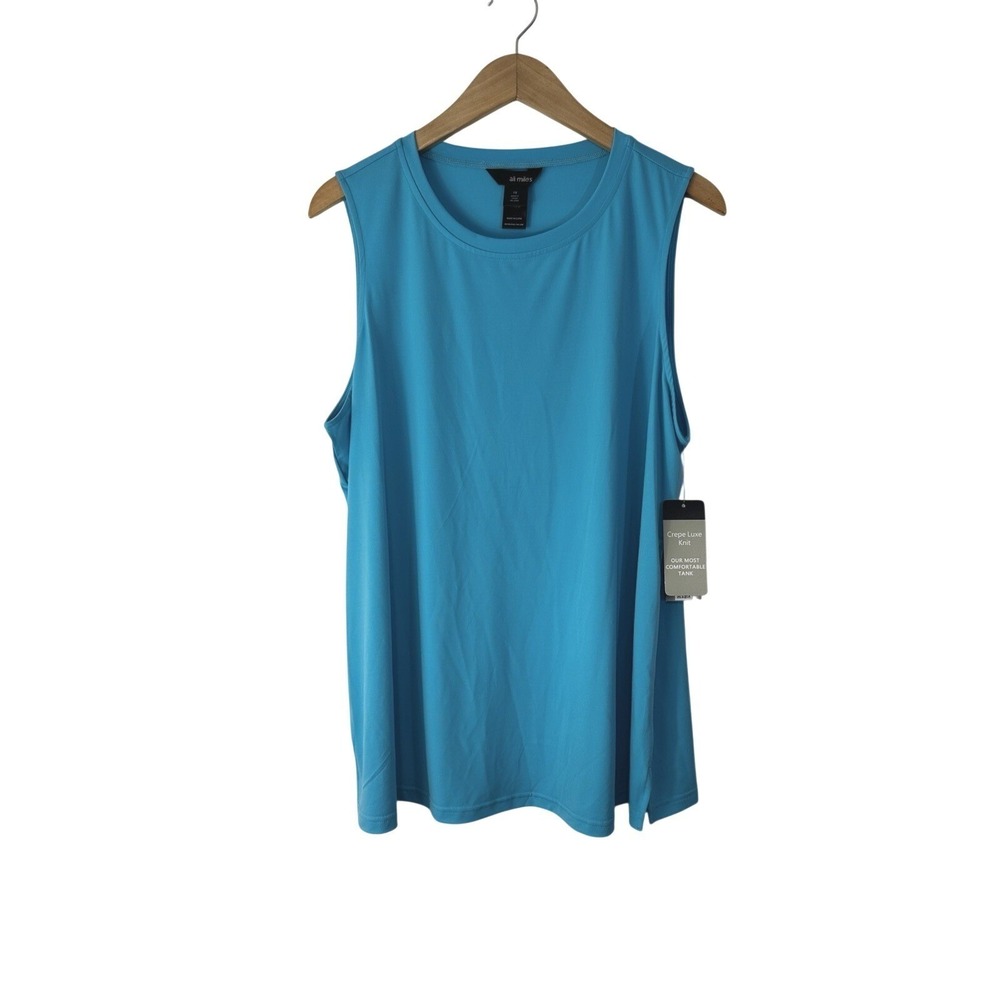 Ali Miles Crepe Luxe Knit Sleeveless Tank Top Size 1X  Aqua Blue Layering Office